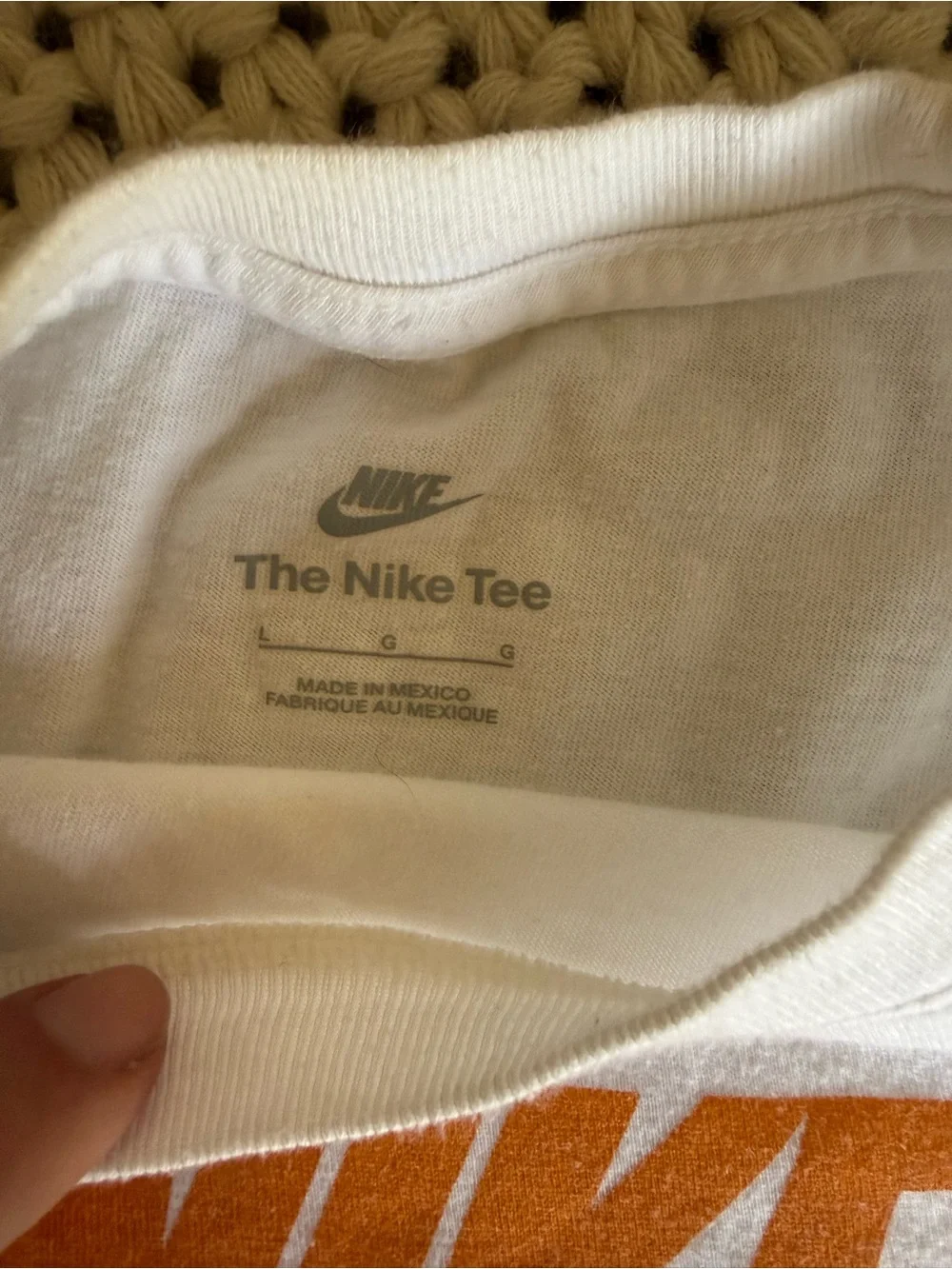 Nike Air White Short-Sleeve Tee with Orange Swoosh Logo Youth Large